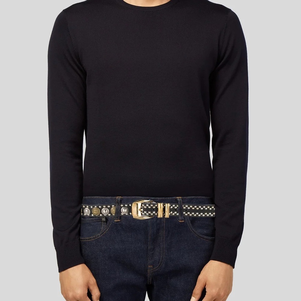 Versace Black and Gold Studded Belt
